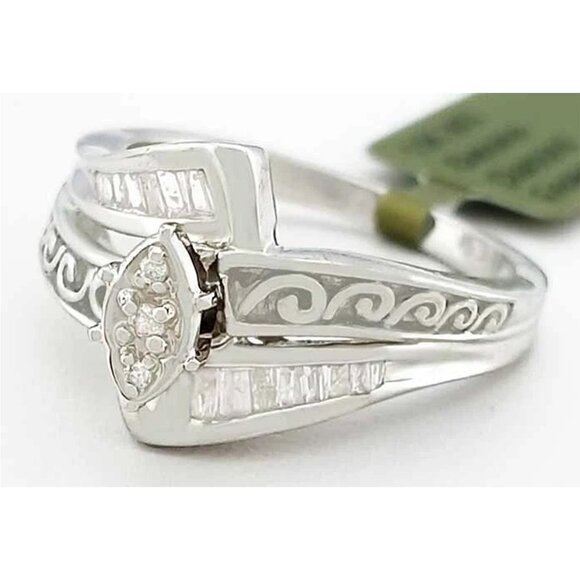 Genuine Diamond Cocktail Engagement Ring 10k White Gold